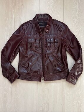 Chevignon Paris 100% Leather Moto Jacket in Deep Burgundy